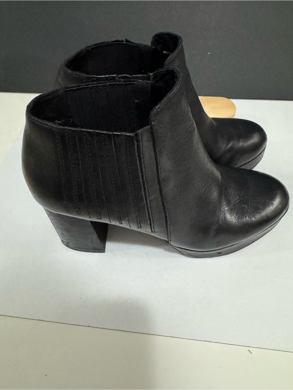 Eileen Fisher Bird Black Leather Platform Ankle Booties